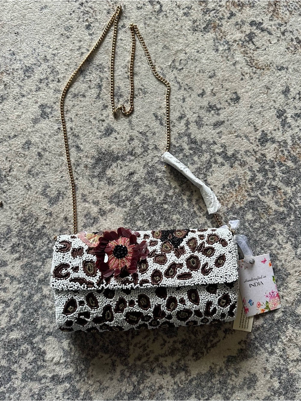 NWT Viral Made In India Handmade Beaded Floral Clutch Shoulder Bag